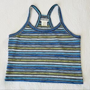 Vintage Anchor Blue 90s Y2K cropped striped racerback tank top